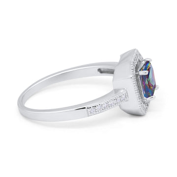 Halo Accent Engagement Ring Simulated Rainbow CZ 925 Sterling Silver